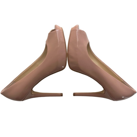 GUESS Pink Shiny Patent Leather 4.5” Open Toe Pump Size 8M - Picture 2 of 5